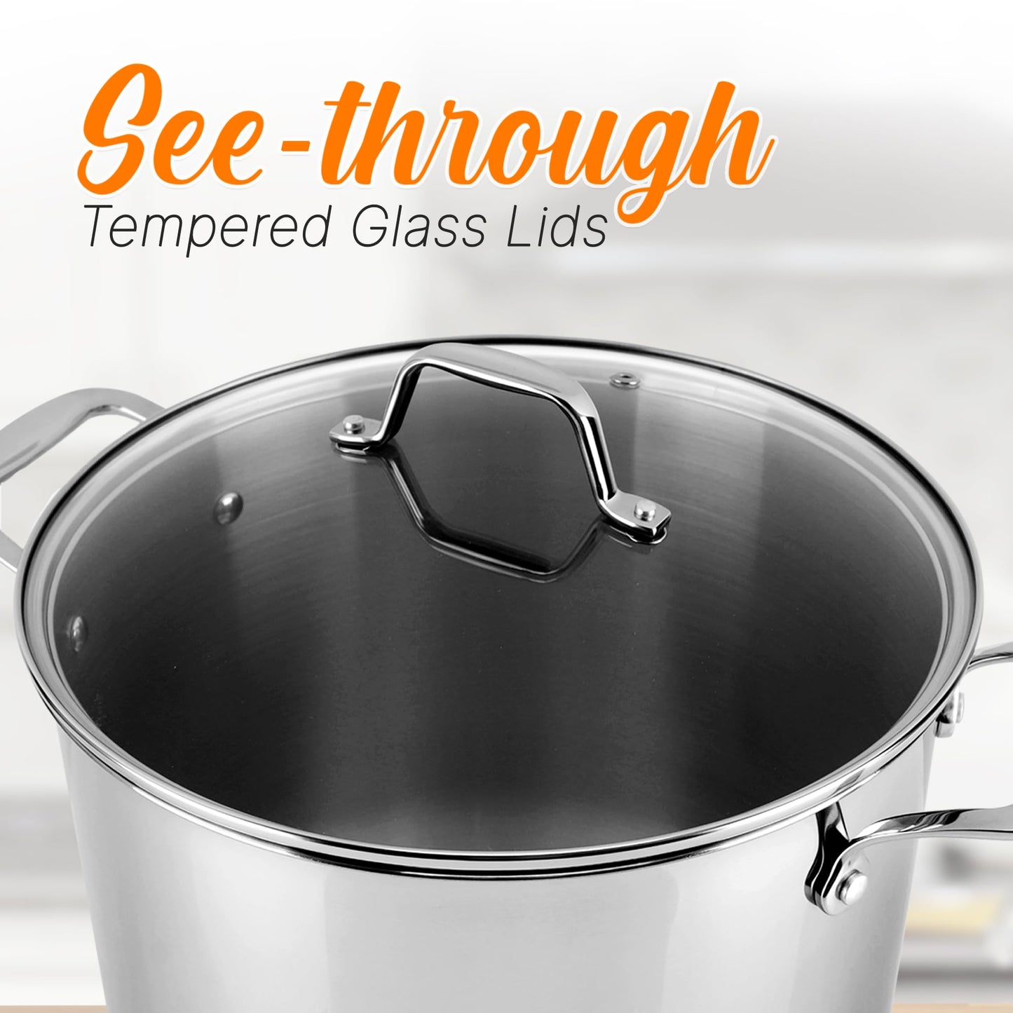 NutriChefKitchen Cookware Stockpot Lid, See Through Tempered Glass Lids, Works with Model: NCSP16, Stain Resistant and Easy to Clean
