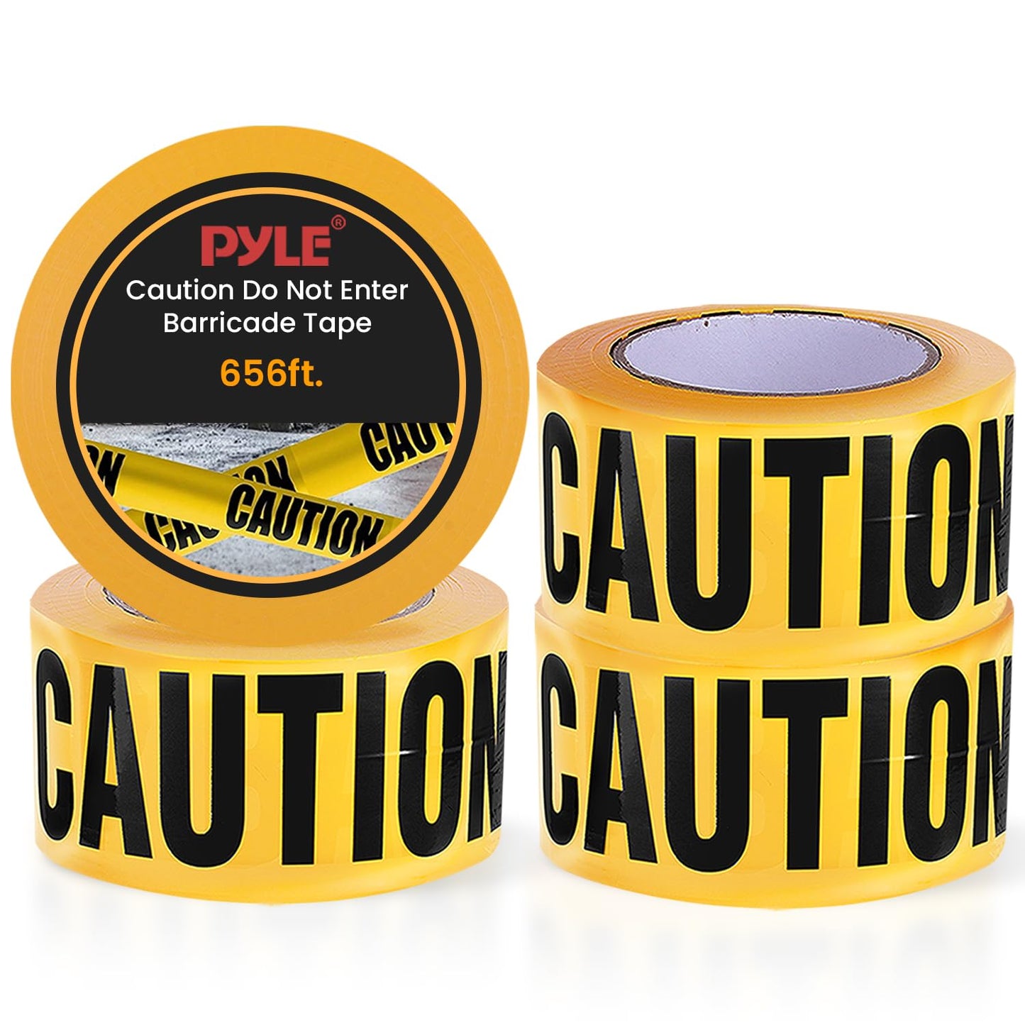 Pyle Caution Tape Yellow, "Caution Do Not Enter” 200 Meter Roll of Non-Adhesive Safety Barricade Warning Tape, Highly Durable & Visible for Indoor/Outdoor Use 4 pc