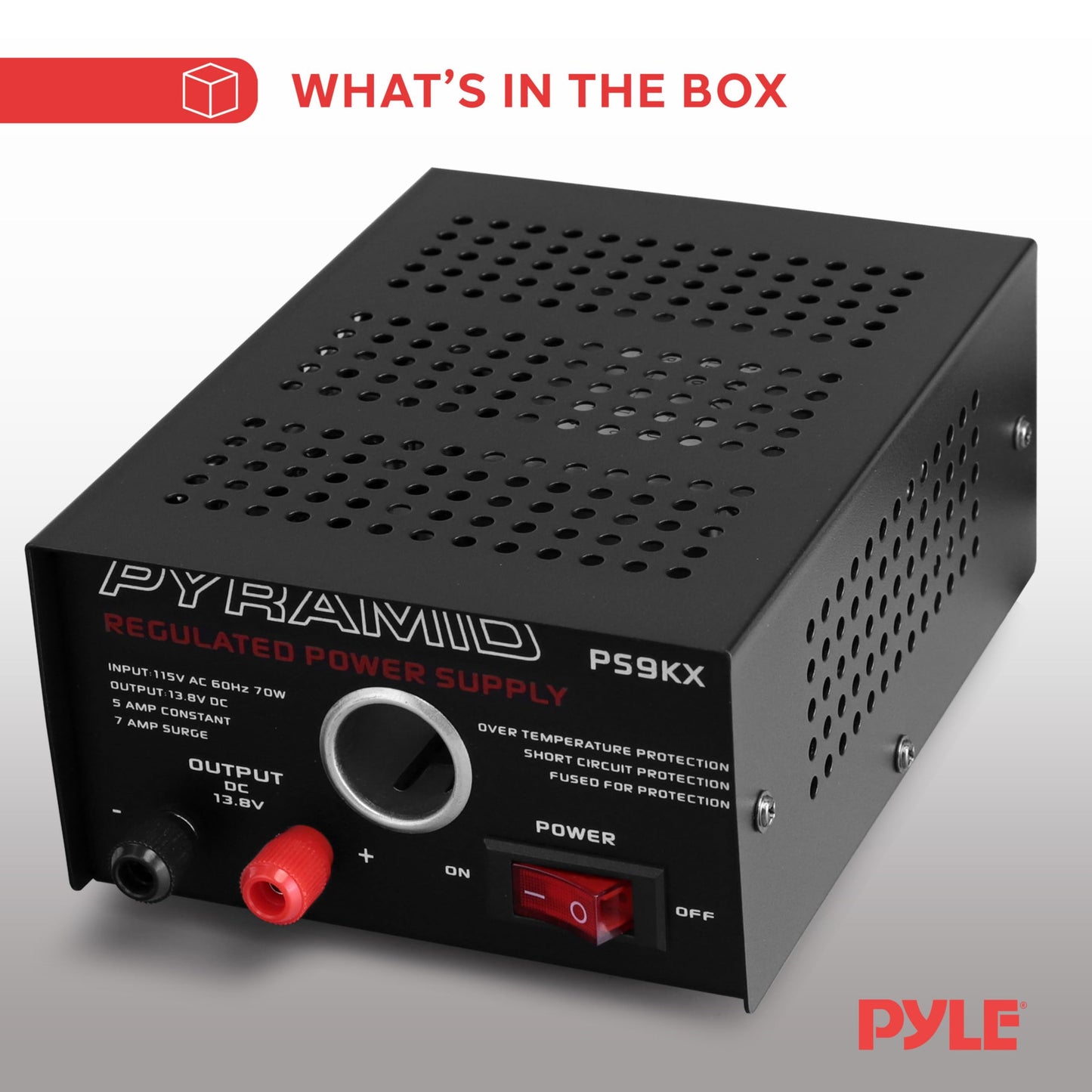 Pyramid PS9KX Universal Compact Bench Power Supply-5 Amp Linear Regulated Home Lab Benchtop Converter w/ 13.8 Volt DC 115V AC 70 Watt Input, Screw Type Terminal, 12V Car Cigarette Lighter