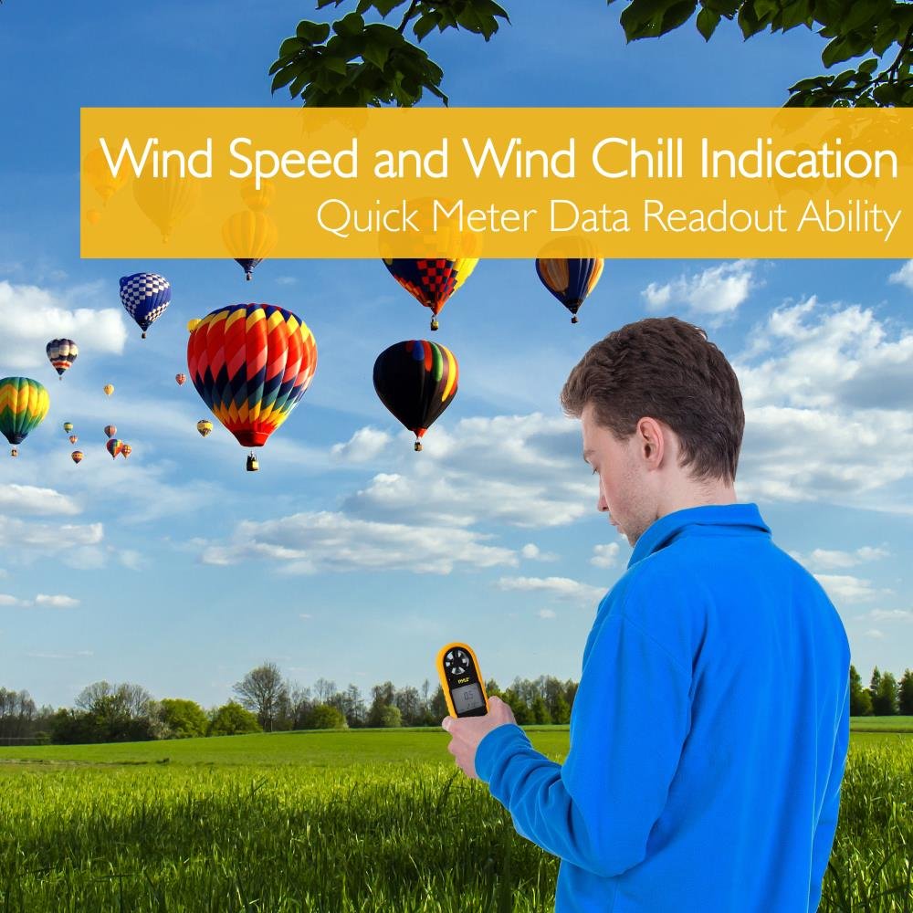 Pyle Digital Anemometer Handheld Thermometer - Portable Handheld Meter, Wind Speed, Wind Chill, Air Temperature, Air Velocity Gauge, Wind Weather Meter with Backlight, Battery Included - PMA85