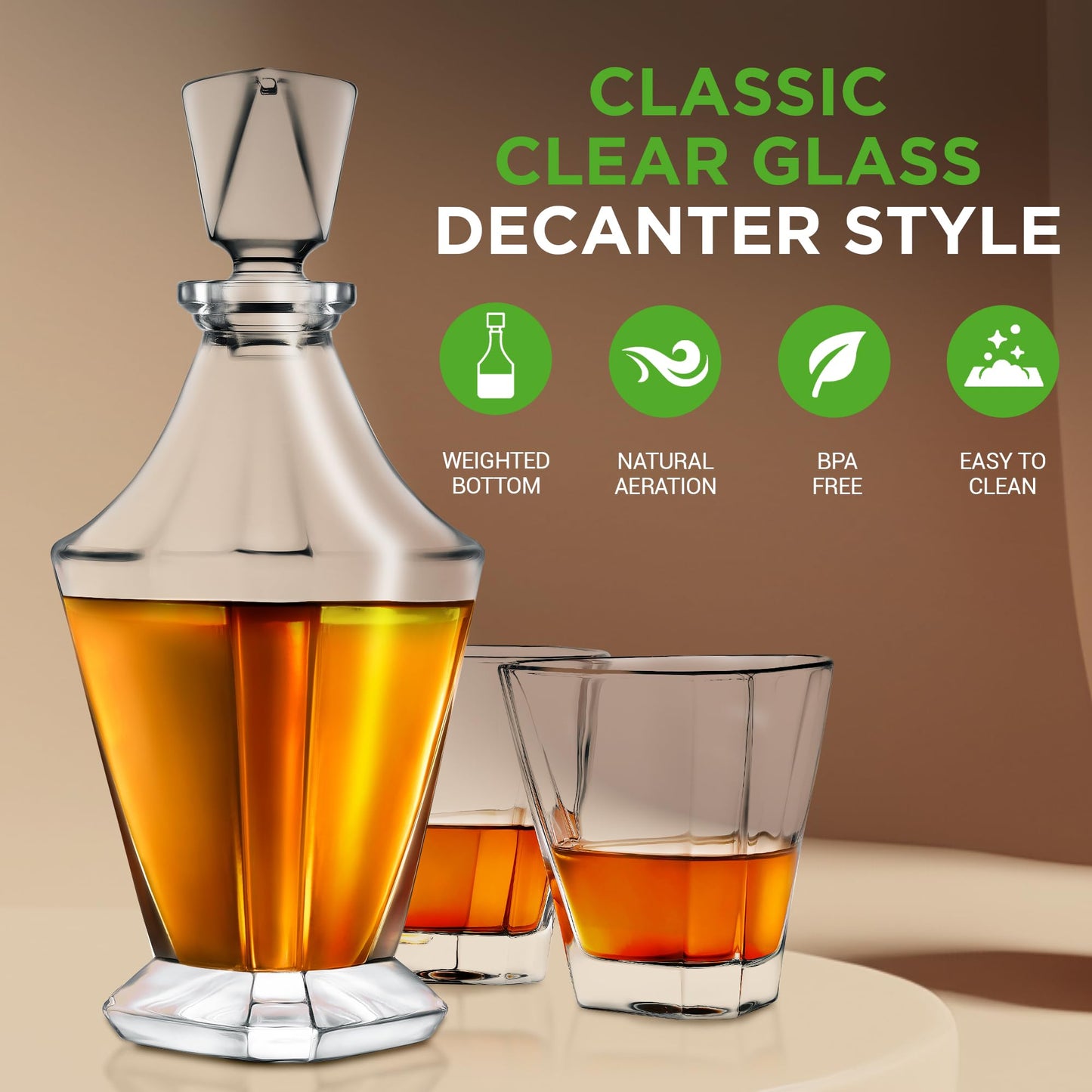 Nutrichef Whiskey Decanter - Classic Glass Liquor Decanter w/ Weighted Bottom, Cadeau Homme, Best Gifts for Husband, Easy to Clean, BPA Free, 850 ml
