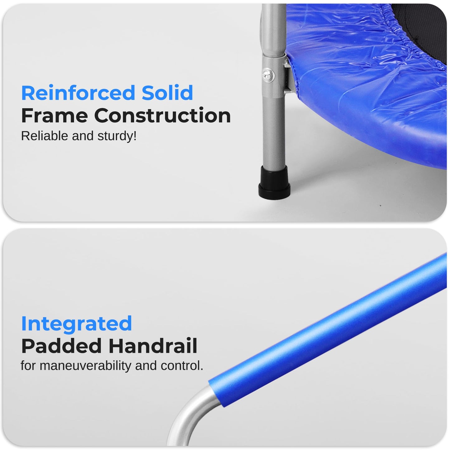 SereneLife 36" Mini Foldable Toddler Trampoline with Handle Bar, Rebounder Trampoline for Kids, Indoor/Garden Fitness & Play, Exercise Fun, Supports 220 lbs, Deep Blue