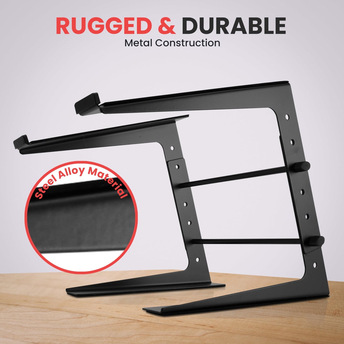 Pyle Portable Adjustable Laptop Stand - 6.3 to 10.9 Inch Anti-Slip Standing Table Monitor or Computer Desk Workstation Riser with Level Height Alignment for DJ, PC, Gaming, Home or Office - PLPTS25