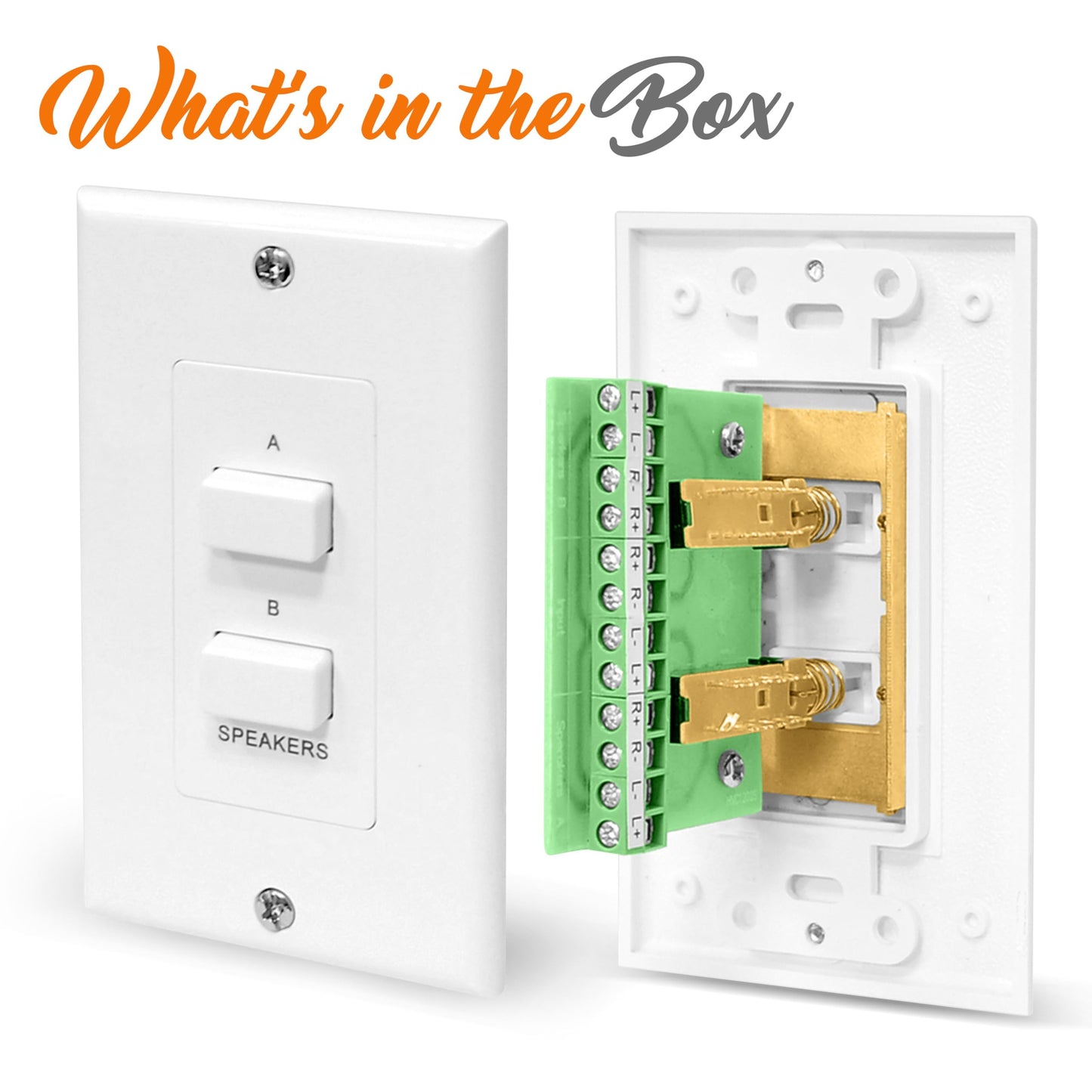Pyle in-Wall Speaker Selector Switch - 120W Power Handling - Push Button - 3 Configurations(A,B,A+B) - Terminal Block Connectors - Universal Wall Plate - Compatible w/All Audio/Video Systems - PVCS2
