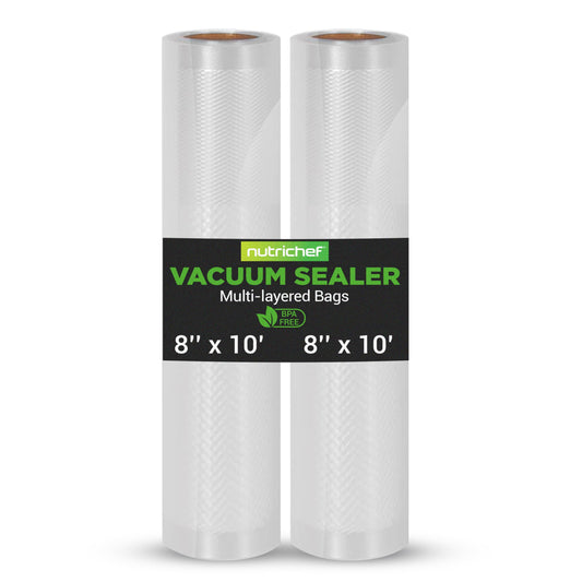 NutriChef Two 8"X10' 4 mil Commercial Grade Vacuum Sealer Food Storage Rolls | Create Your Own Size Bag! For NutriChef, and Other Brands