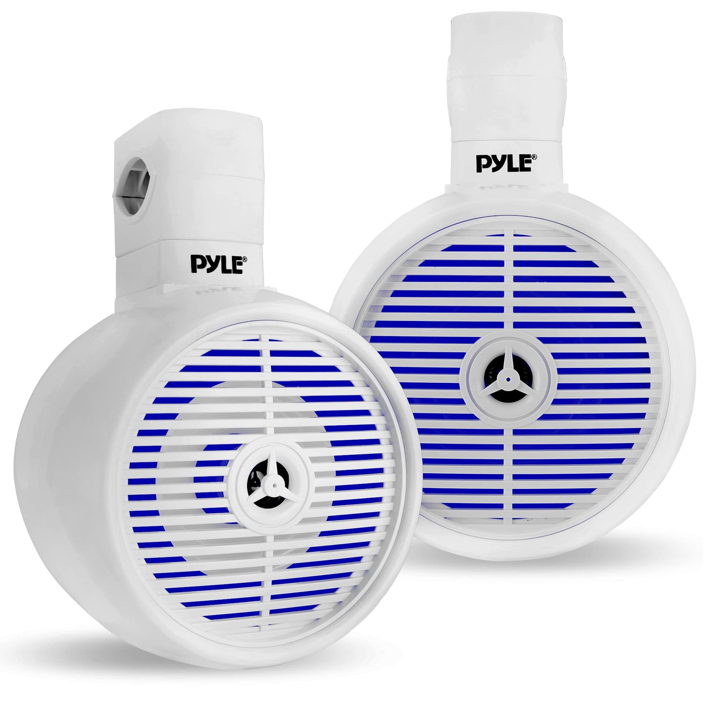PyleUsa 8” Waterproof Off-Road Speakers - 300W 2-Way Marine Wakeboard Tower Sound System w/LED Light, Full Range Outdoor Stereo Speaker for Car, ATV, UTV, Jeep, Boat, Includes Brackets (White)