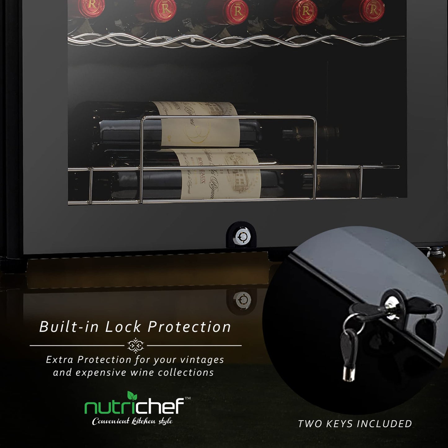 Nutrichef 33 Bottle Wine Fridge | Dual Zone Wine Chiller | Adjustable Temperature 41°F to 64°F | Ultra Quiet Operation | Wine Cooler For Home, & Office | Free Standing 33x19x17 IN | Black