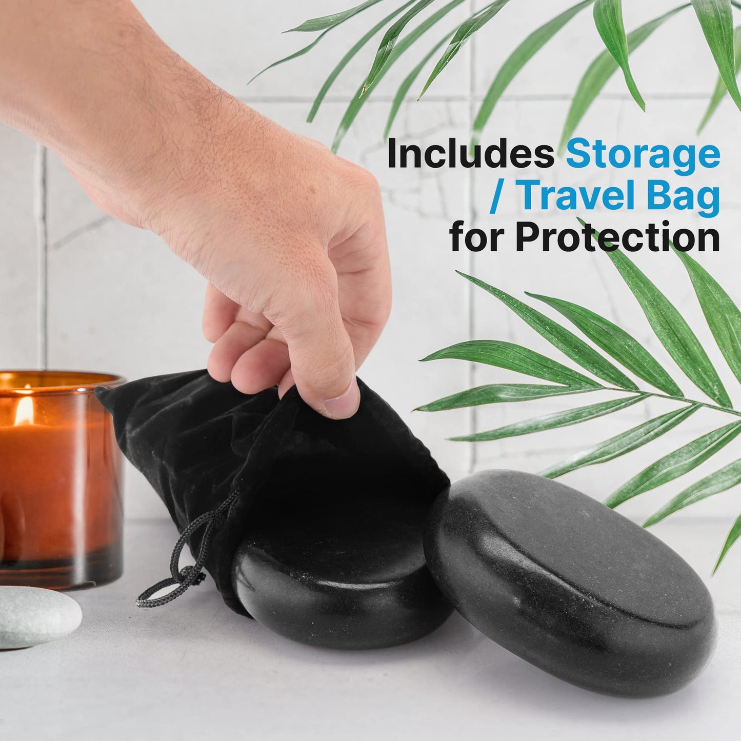 SereneLife 2 Pcs. Large Massage Stones - Includes Traveling Bag and Small Brown Box, Melt Away Stress to Soothe Muscle Tension, Soreness, Stiffness, Travel Bag for Protection