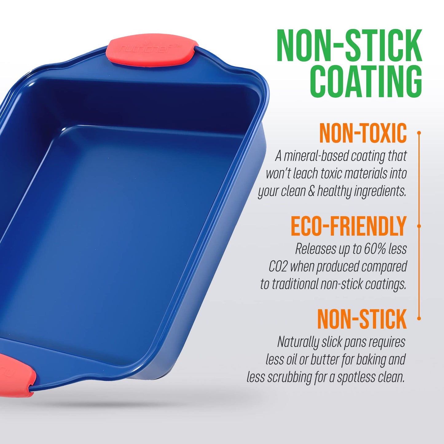 Jovial Non Stick Cake Square Pan, Deluxe Blue Carbon Steel Pan with Red Silicone Handles, Quality Metal Bakeware For Cooking & Baking Cake Loaf, Muffins & More, Compatible with Model NCSBSBL8