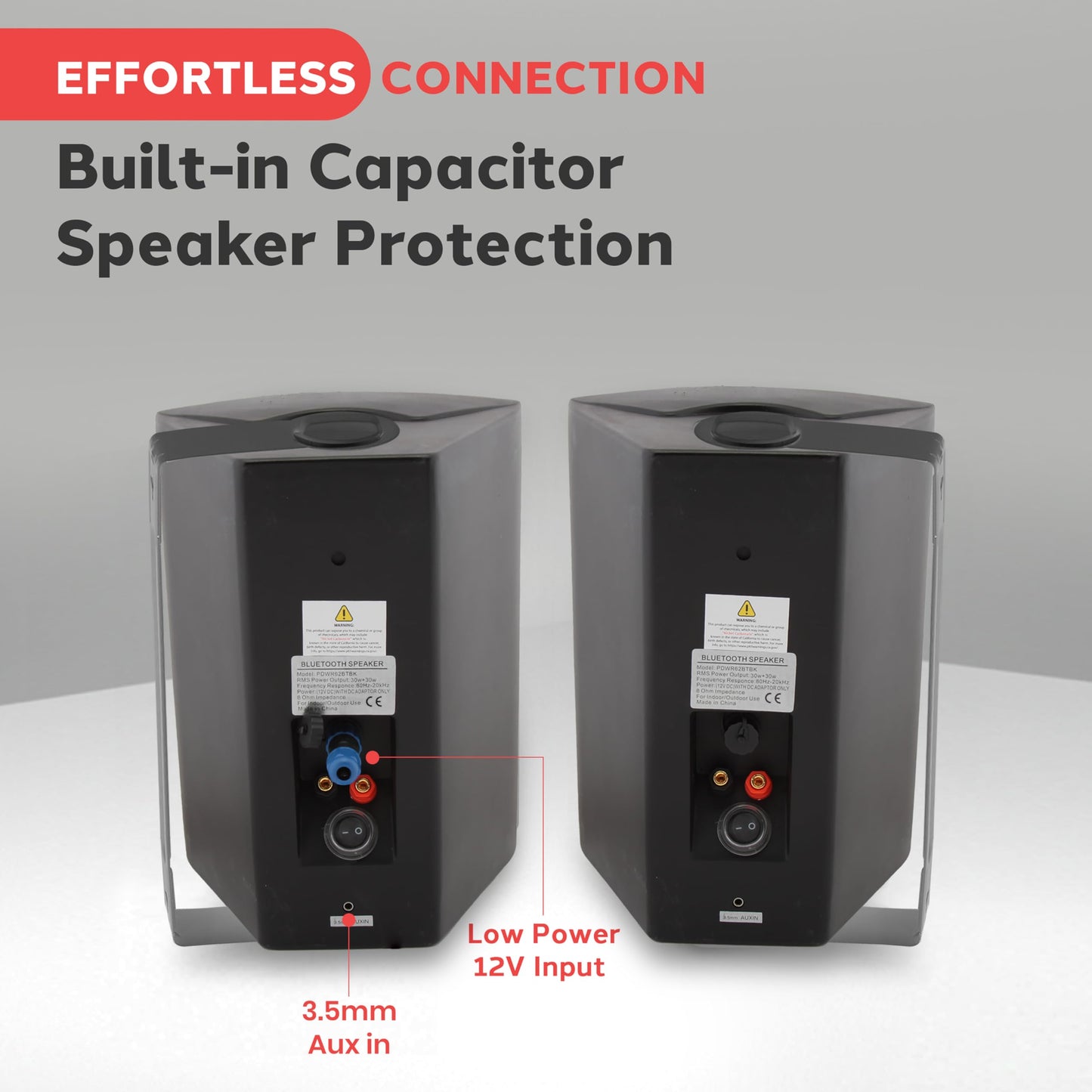 Pyle 6.5-Inch Wall Mount Waterproof Bluetooth Speaker System – Indoor/Outdoor Audio Pair with Built-in Digital Amplifier, Weather-Resistant Housing, High-Power Sound, Easy Installation (Black)