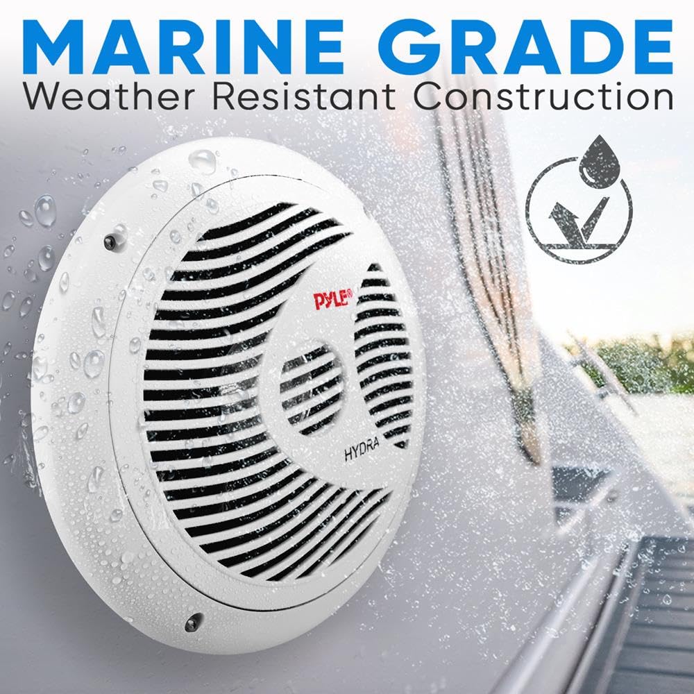 Pyle Marine Speakers, Boat Speakers, Marine Speaker, 8" 180W Waterproof, 4 Ohm, PP Cone, Rubber Surround, 1.5" Voice Coil, 20 Oz Magnet, White, Includes Speaker Wire & Mounting Hardware