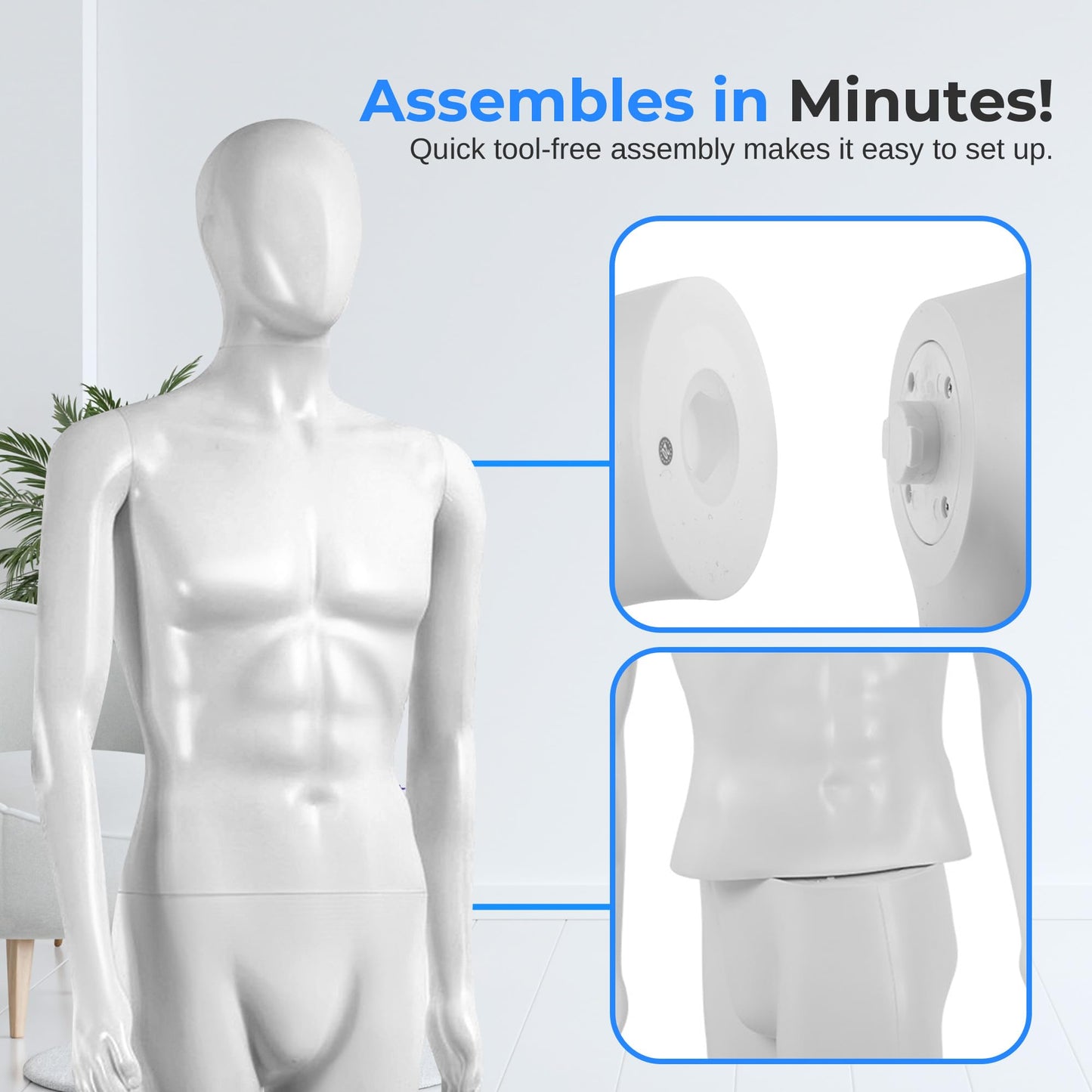 SereneLife 73" Tall Full-Body Male Mannequin With Adjustable Head, Flexible Limbs And Detachable Design, Perfect For Clothing Stores, Boutiques, Exhibitions And More