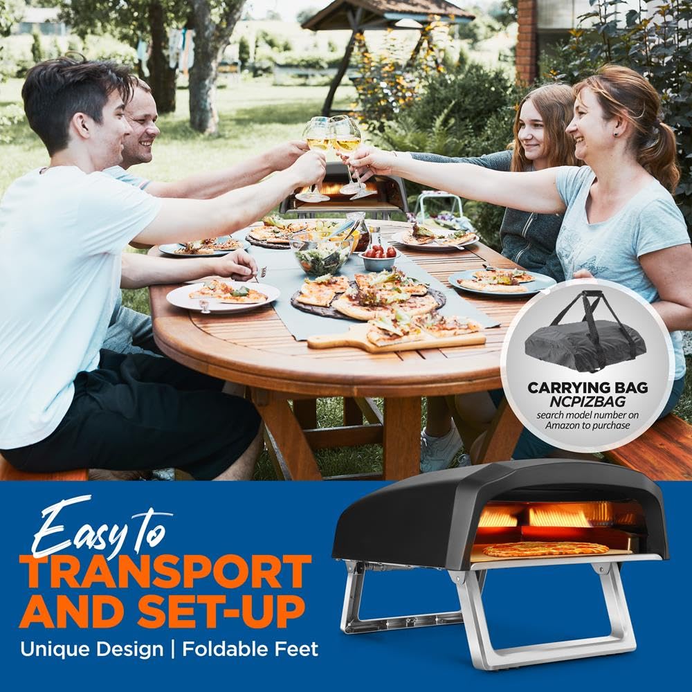 NutriChef Portable Outdoor Gas Pizza Oven - Includes Foldable Feet, Adjustable Heat Control Dial, Burner, Stone & Regulator Hose - Cooks 12" Pizza in 60 Seconds - 25.24'' x 16.14'' x 12.40'' IN