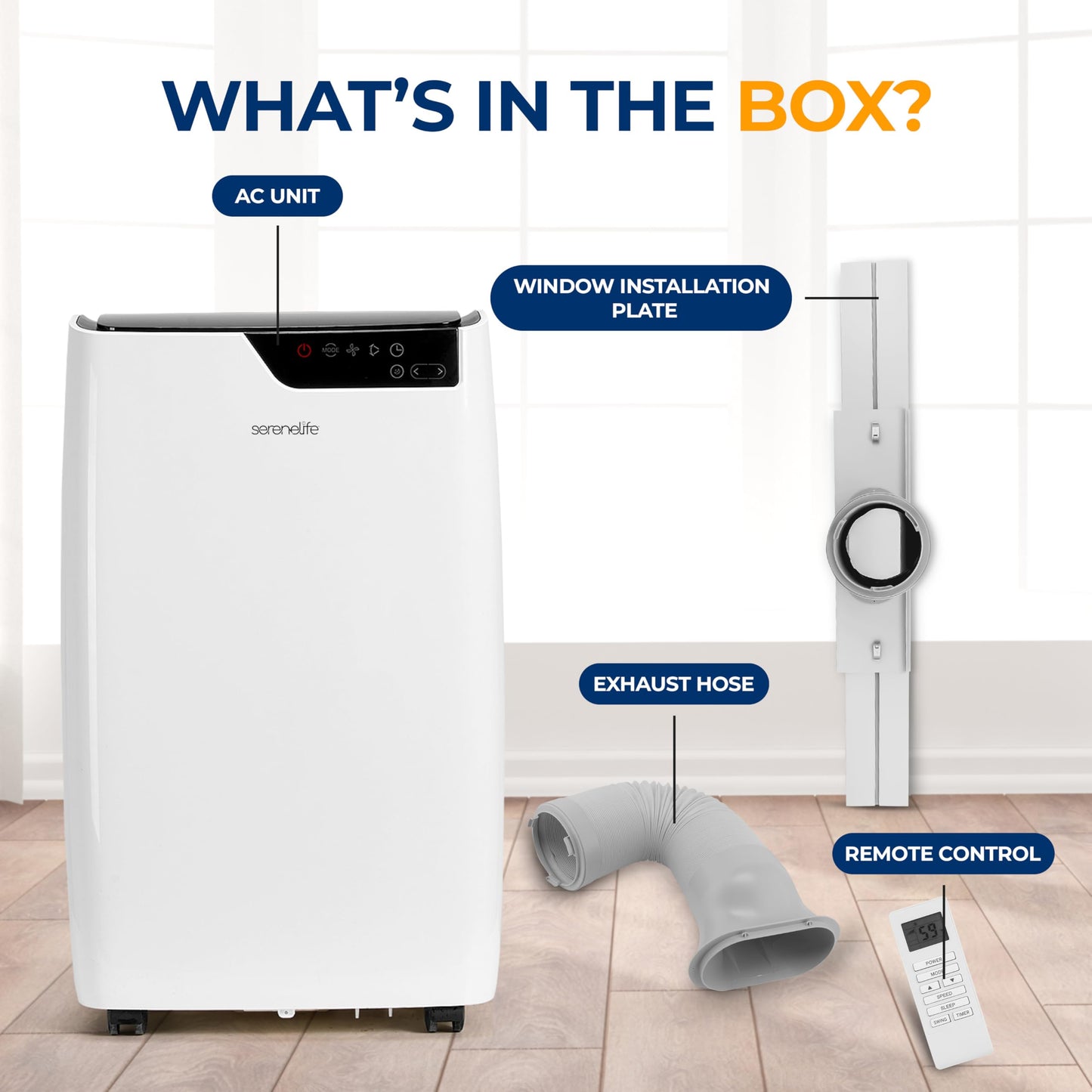 SereneLife Portable Air Conditioner 12000 BTU - 4-in-1 with Heating - Compact Standing Air Conditioner for Room Up to 380 Sq. Ft. - WiFi app + Remote Control, Window Mount Exhaust Kit