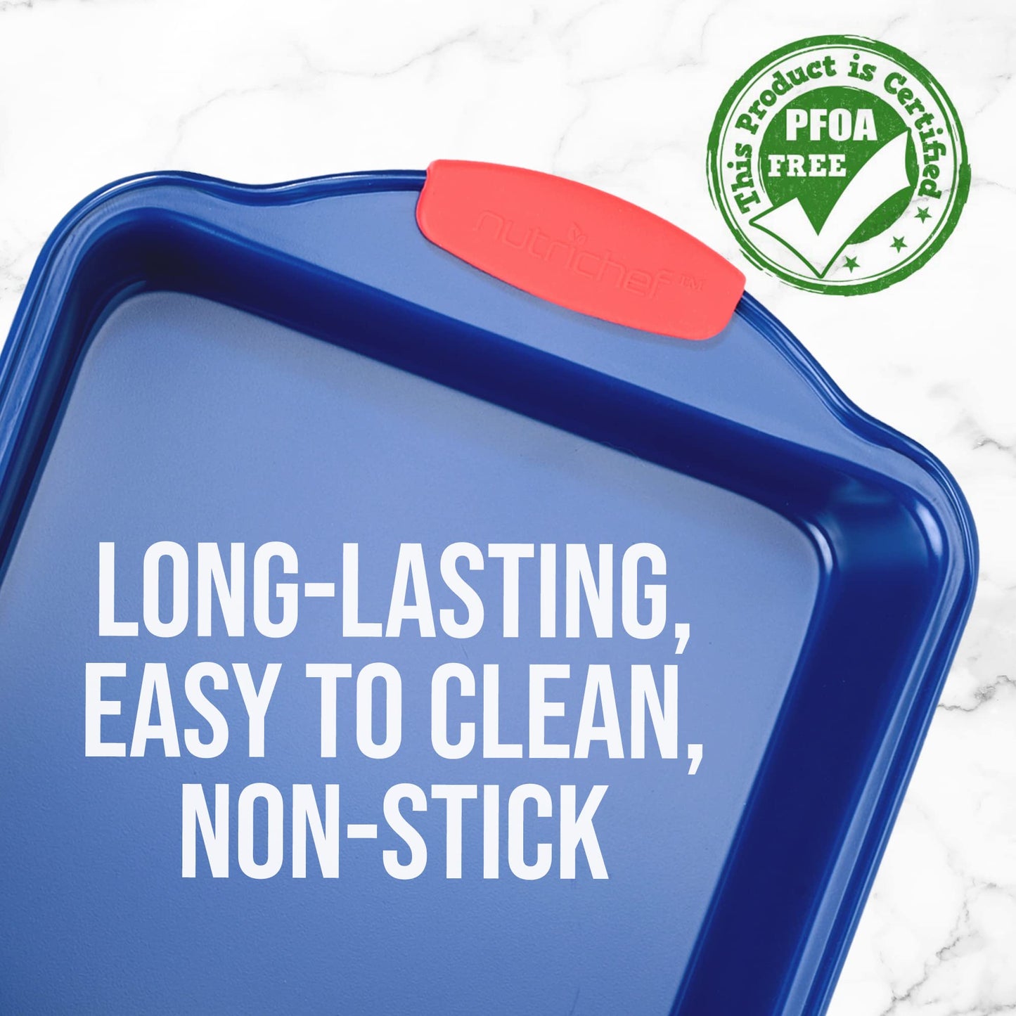 Jovial Non Stick Cake Square Pan, Deluxe Blue Carbon Steel Pan with Red Silicone Handles, Quality Metal Bakeware For Cooking & Baking Cake Loaf, Muffins & More, Compatible with Model NCSBSBL8