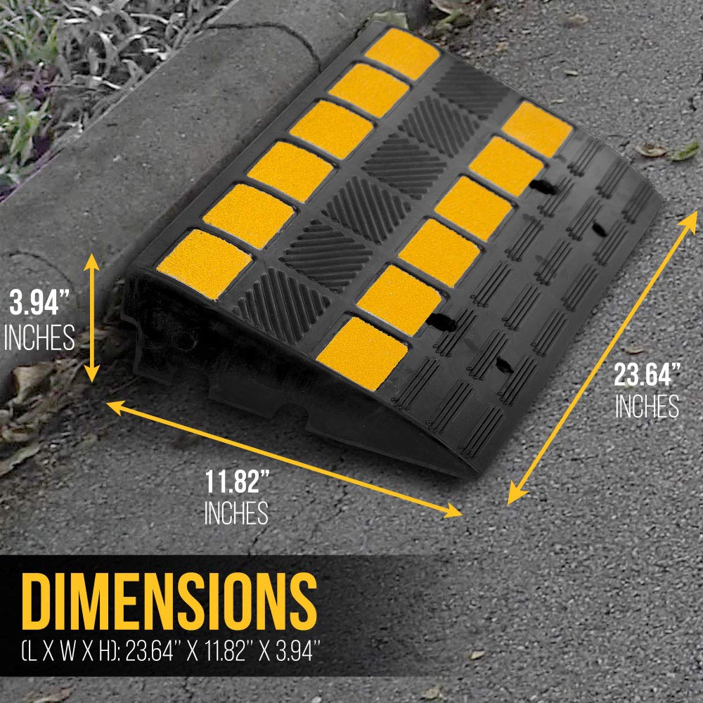 Pyle Car Vehicle Curbside Driveway Ramp - 2PC Heavy Duty Rubber Threshold Bridge Track Curb Ramp, For Loading Dock, Garage, Sidewalk, Truck, Scooter, Bike, Motorcycle, Wheelchair Mobility