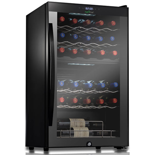 Nutrichef 33 Bottle Wine Fridge | Dual Zone Wine Chiller | Adjustable Temperature 41°F to 64°F | Ultra Quiet Operation | Wine Cooler For Home, & Office | Free Standing 33x19x17 IN | Black