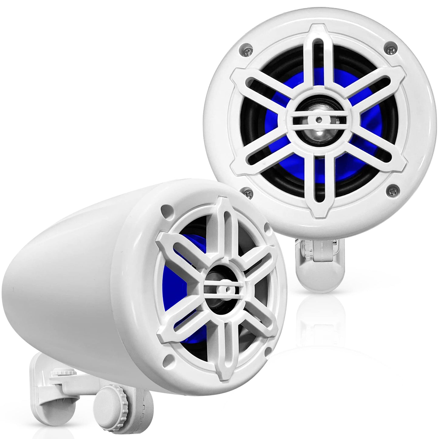 Pyle 4” Waterproof Off-Road Speakers - 150W 2-Way Marine Woofer Sound System w/ 360° Rotatable Bracket, Full Range Outdoor Audio Stereo Speaker for Motorcycle ATV Jeep Boat, Includes Brackets (White)
