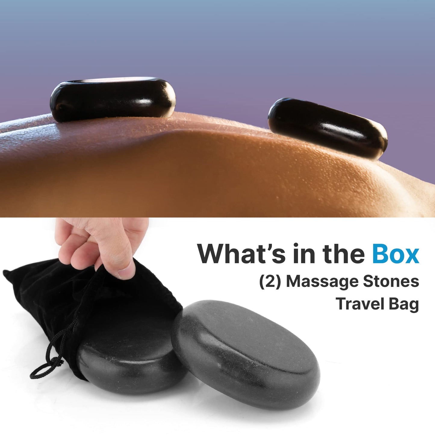 SereneLife 2 Pcs. Large Massage Stones - Includes Traveling Bag and Small Brown Box, Melt Away Stress to Soothe Muscle Tension, Soreness, Stiffness, Travel Bag for Protection