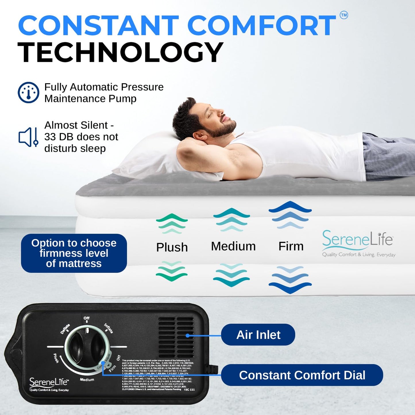 SereneLife Twin Air Mattress with Built in ComfortCoil Technology & Internal High Capacity Pump | Elevated Raised Air Mattress Quilt Top | 1-Year Guarantee, Gray