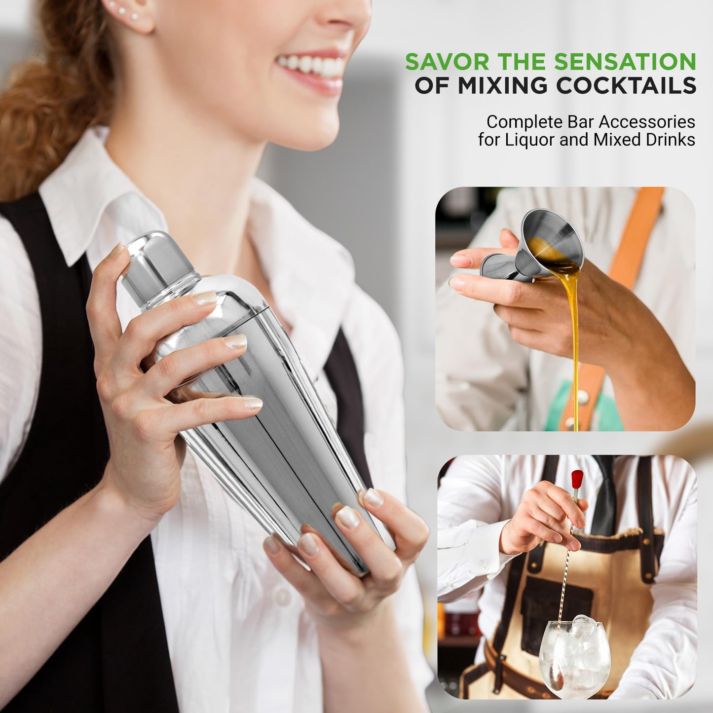 NutriChef 3 Piece Bartender Set | Professional Margarita Mixer & Cocktail Shaker Set Includes Cocktail Shaker, Jigger & Bar Spoon | Bartender Martini Mixology Barware | Perfect for Homes & Bars