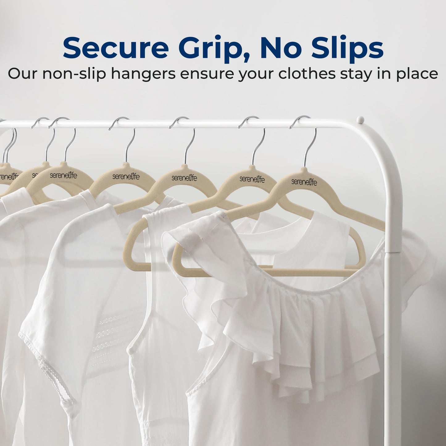 SereneLife 100 Pack Velvet Non-Slip Heavy Duty Adult Hangers – Ultra-Thin Space Saving Clothes Organizer with 360° Swivel Hook for Coats Shirts Dresses Closet Storage – Ivory