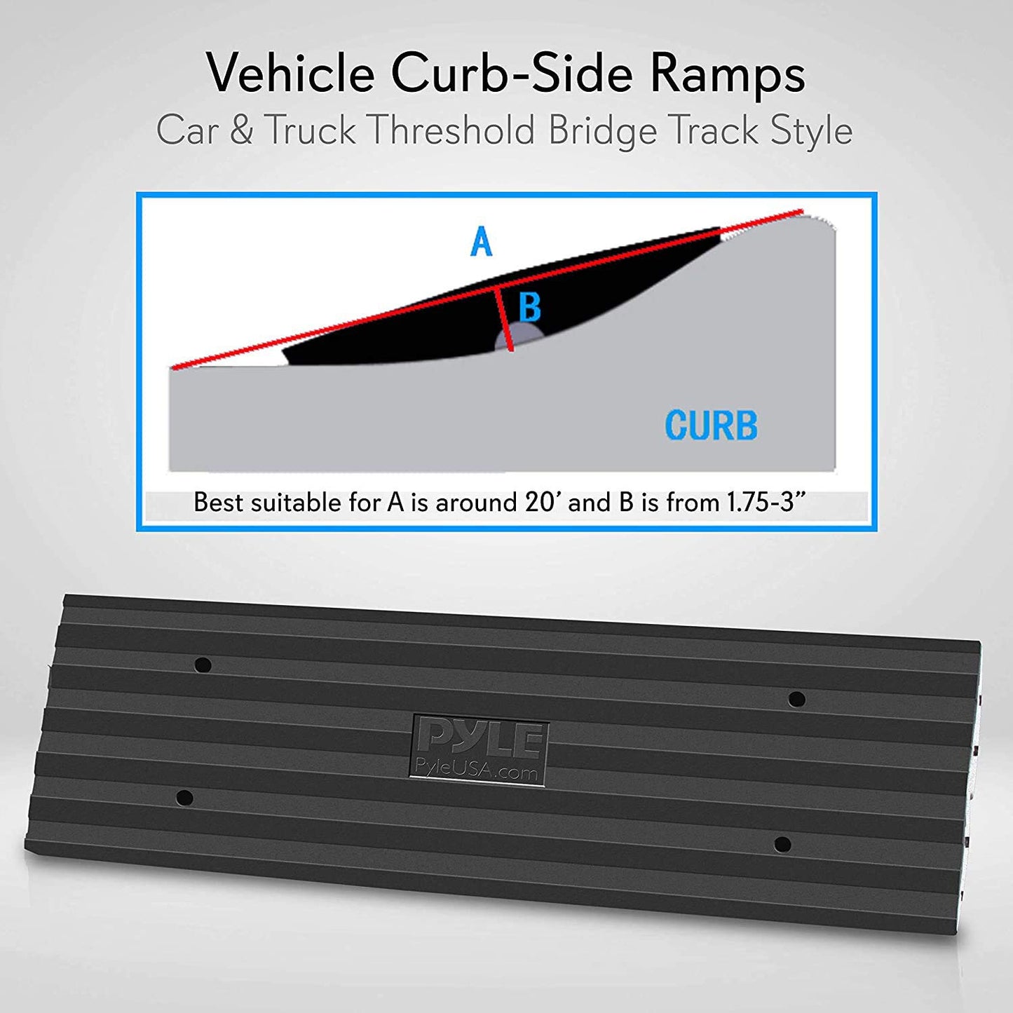Car Driveway Curb Ramp - Heavy Duty Rubber Threshold Ramp - Also for Loading Dock, Garage, Sidewalk, Truck, Scooter, Bike, Motorcycle, Wheelchair Mobility & Other Vehicle - Pyle PCRBDR24