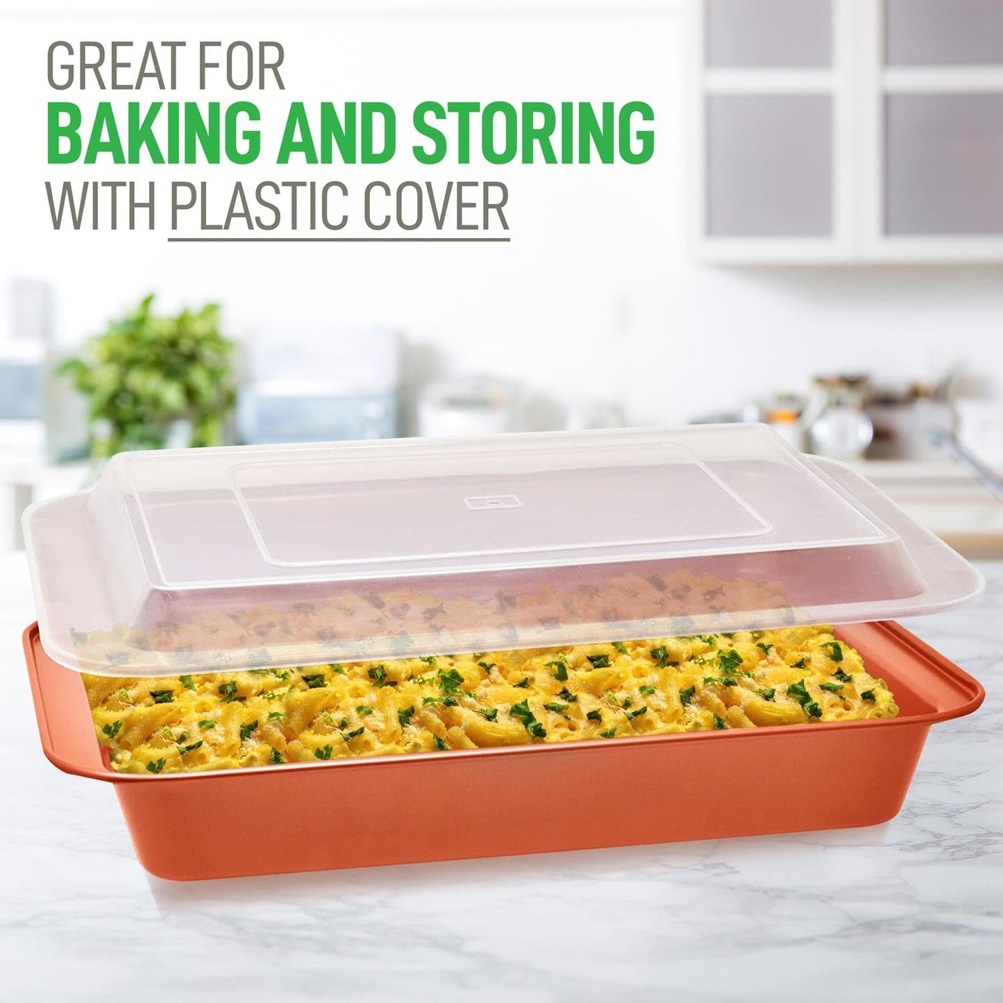 NutriChef 5-Piece Non-Stick Stackable Baking Pan Set – Heavy Duty Carbon Steel Cookie Sheets & Roasting Pan w/ Lid – Easy to Clean, Oven Safe & Wrap Resistance – Perfect for Cakes, Cookies & Baking