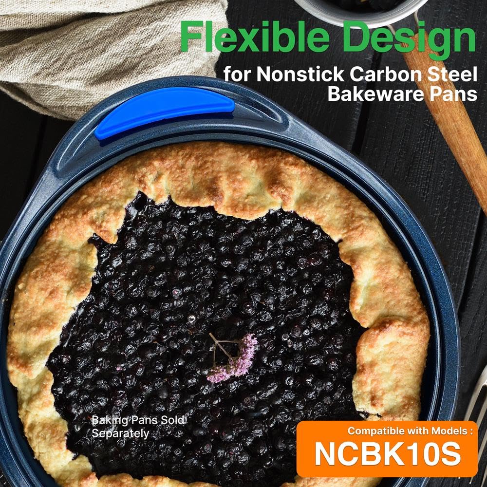 NutriChef Blue Silicone Handles - Flexible Design for Nonstick Carbon Steel Bakeware Pans - Compatible with Model: NCBK10S