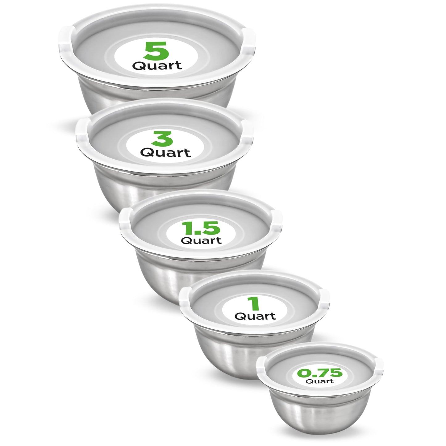 NutriChef 10 Piece Stainless Steel Mixing Bowls with Airtight Lids, Dishwasher Safe, 5 Stackable Nesting Bowls and 5 BPA-Free Lids for Kitchen, Cooking, Food Storage, Meal Prepping, Mixing & Serving