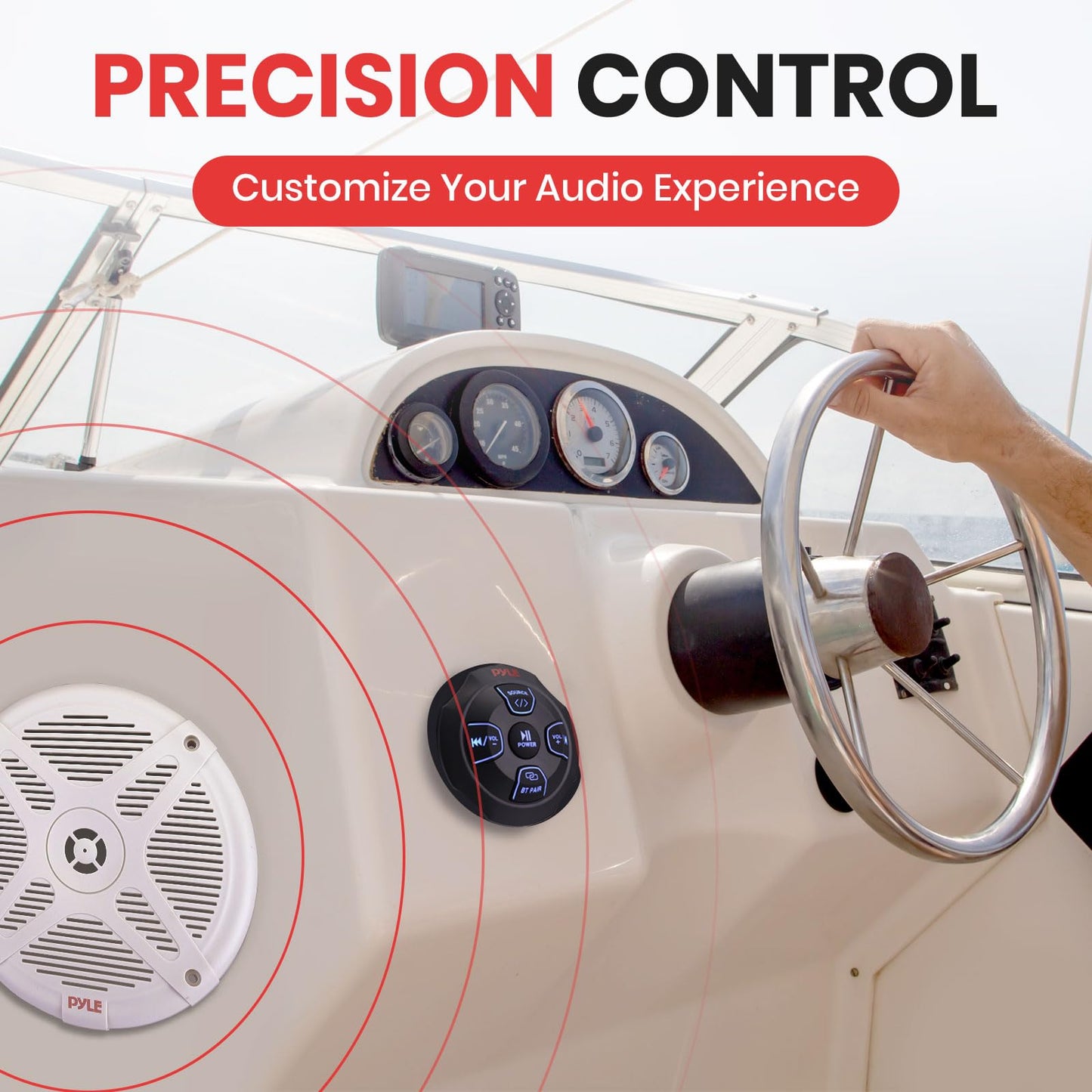 Pyle Marine Bluetooth Receiver Speaker Kit - Waterproof Audio Entertainment System Set w/Dual 6.5' Boat Speakers, Wireless BT Controller, Compact Handheld Broadcasting Microphone (White)