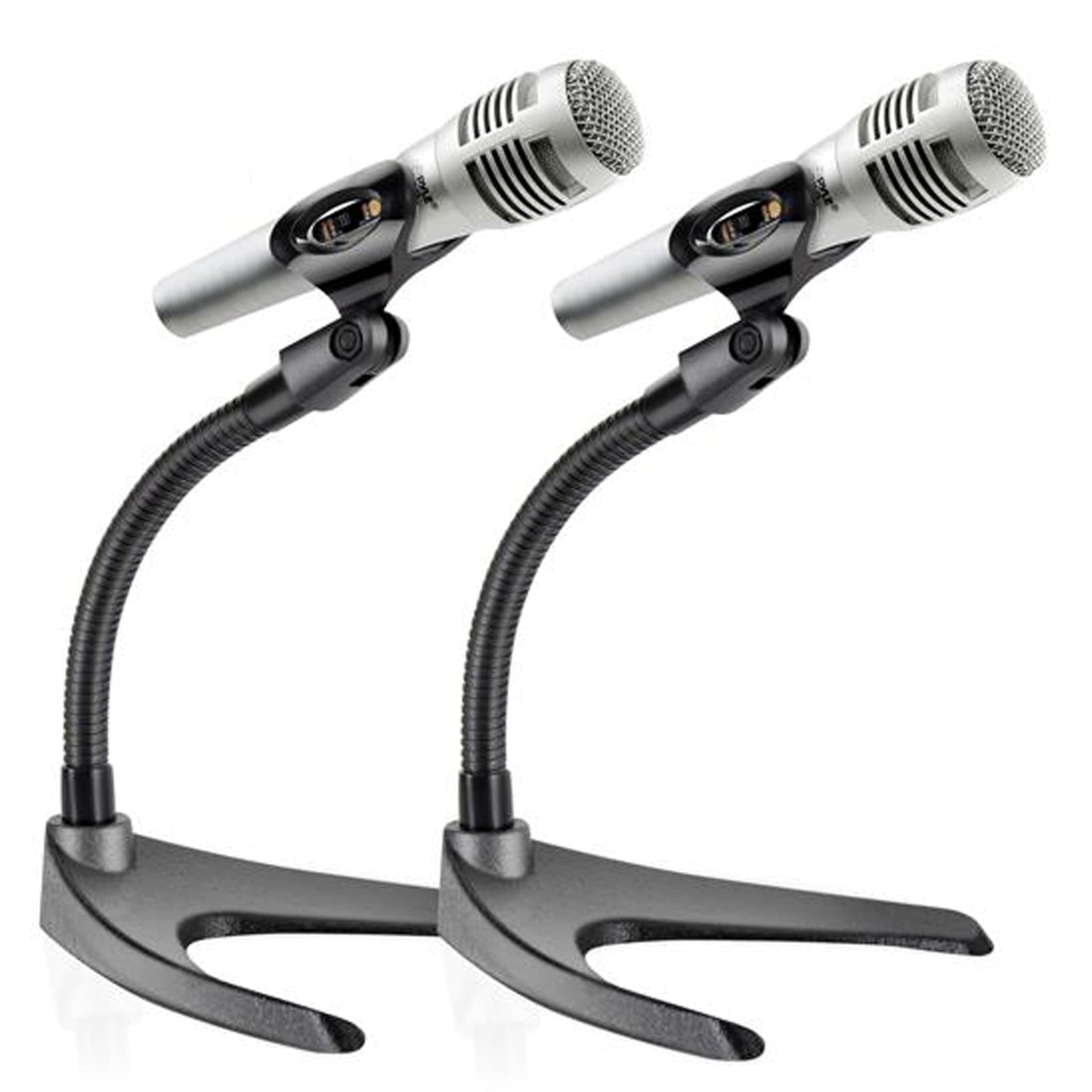 Pyle Universal Adjustable Desktop Microphone Stand - Tabletop Mic Holder Low Profile Mic Stand w/ Flexible 8.2'' Gooseneck Mount & U Shape Base - Table Tops, Desk, Podium, Counter Use PMKS8X2 (Pair)