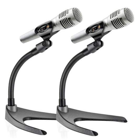 Pyle Universal Adjustable Desktop Microphone Stand - Tabletop Mic Holder Low Profile Mic Stand w/ Flexible 8.2'' Gooseneck Mount & U Shape Base - Table Tops, Desk, Podium, Counter Use PMKS8X2 (Pair)