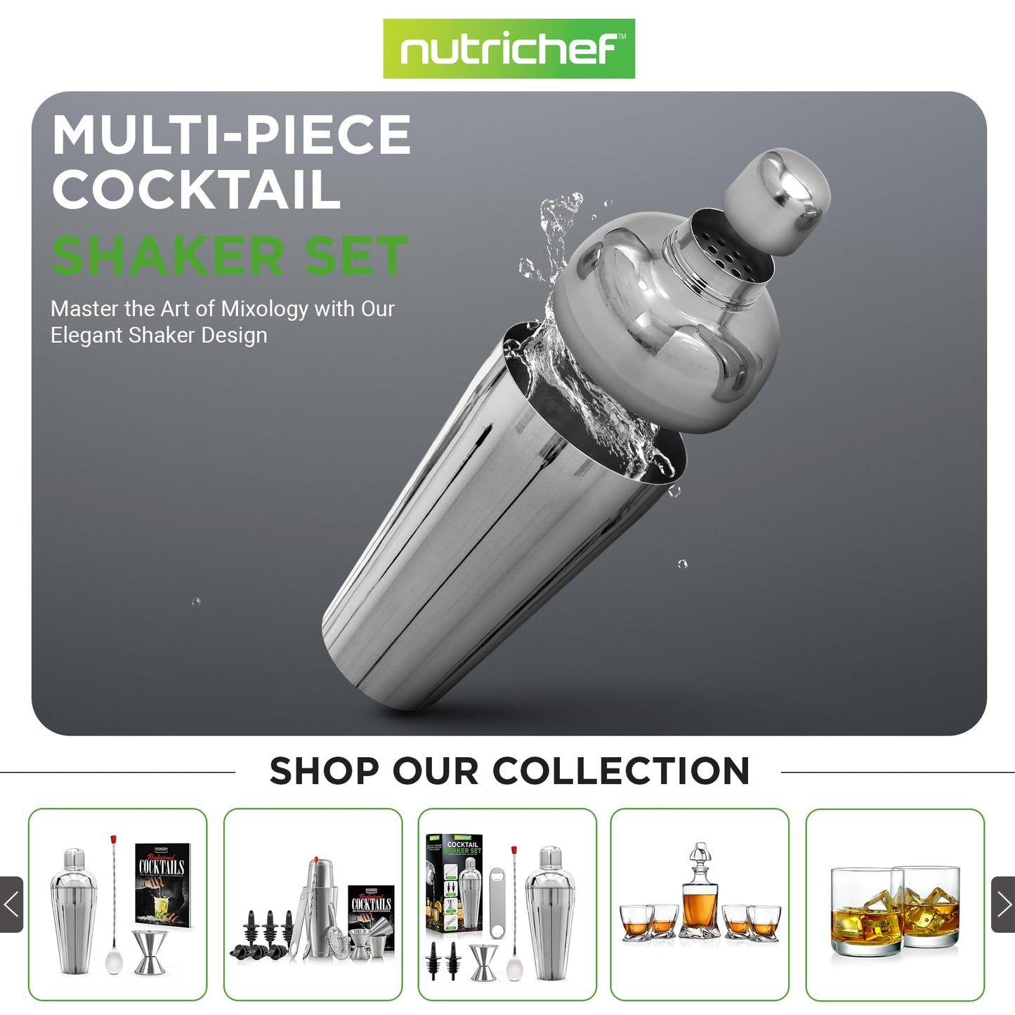 NutriChef 3 Piece Bartender Set | Professional Margarita Mixer & Cocktail Shaker Set Includes Cocktail Shaker, Jigger & Bar Spoon | Bartender Martini Mixology Barware | Perfect for Homes & Bars