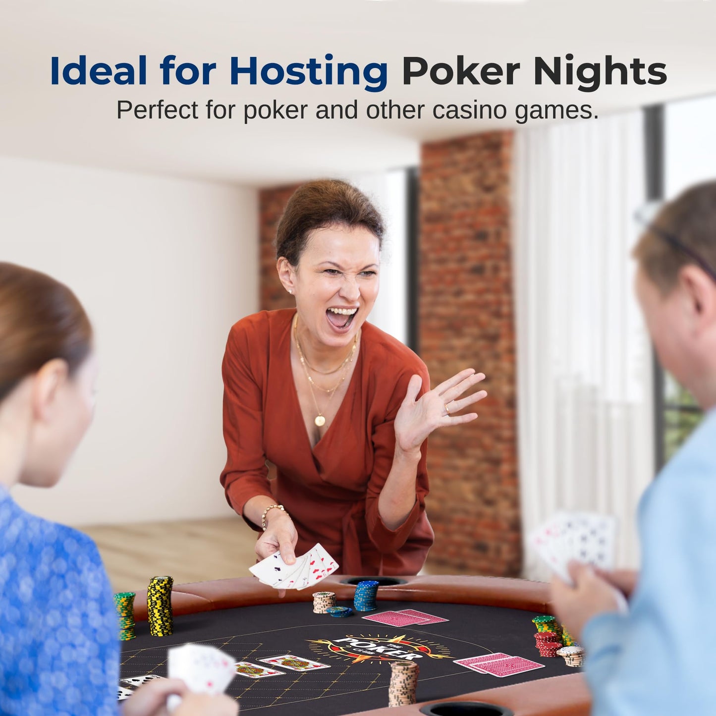 SereneLife 6ft Foldable Poker Game Table, 8 Player Casino Style Oval Card Table with Cushioned Rails, 8 Cup Holders, Metal Legs, Water-Resistant, Felt-Surface, Games Table 71.65"x32.28"x29.13" Inch