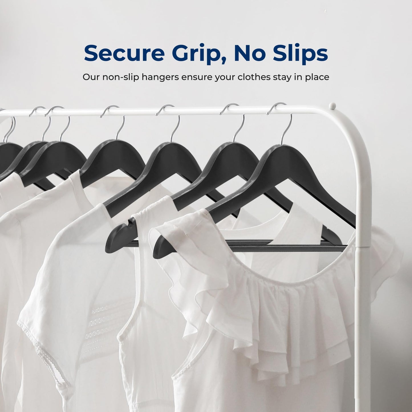 SereneLife 50-Pack Wooden Coat Hangers – Durable Suit Hangers with 360° Swivel Hook & Notches – Slim Design for Shirts, Jackets, Dresses, and More