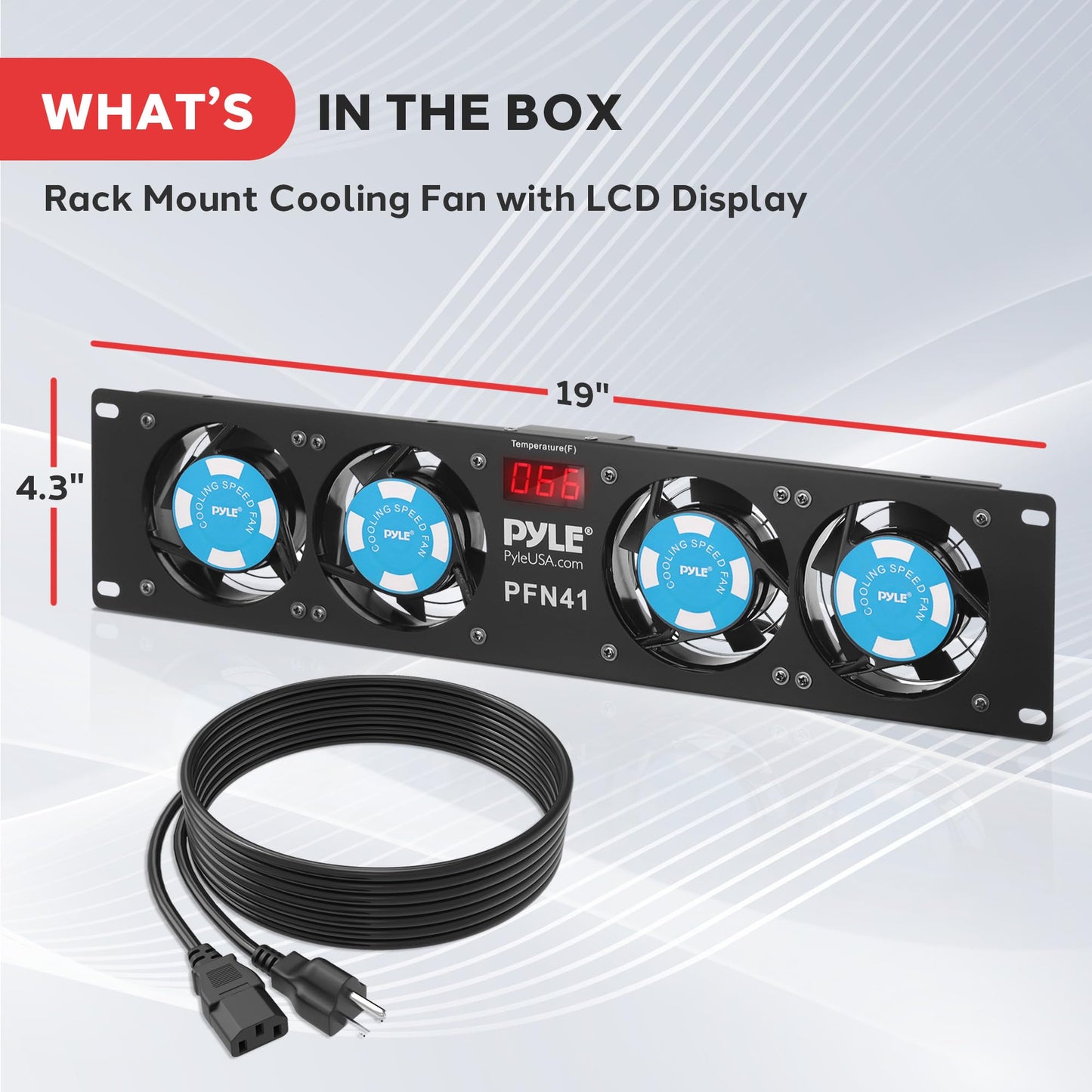 Pyle 19” Rack-Mount Equipment Cooling Fans - 110V/60Hz Power, 4 Cooler Master 80mm Case Fans, Smart Cooling System, Digital LCD Temperature Display & Installation Hardware Screw Included -PFN41