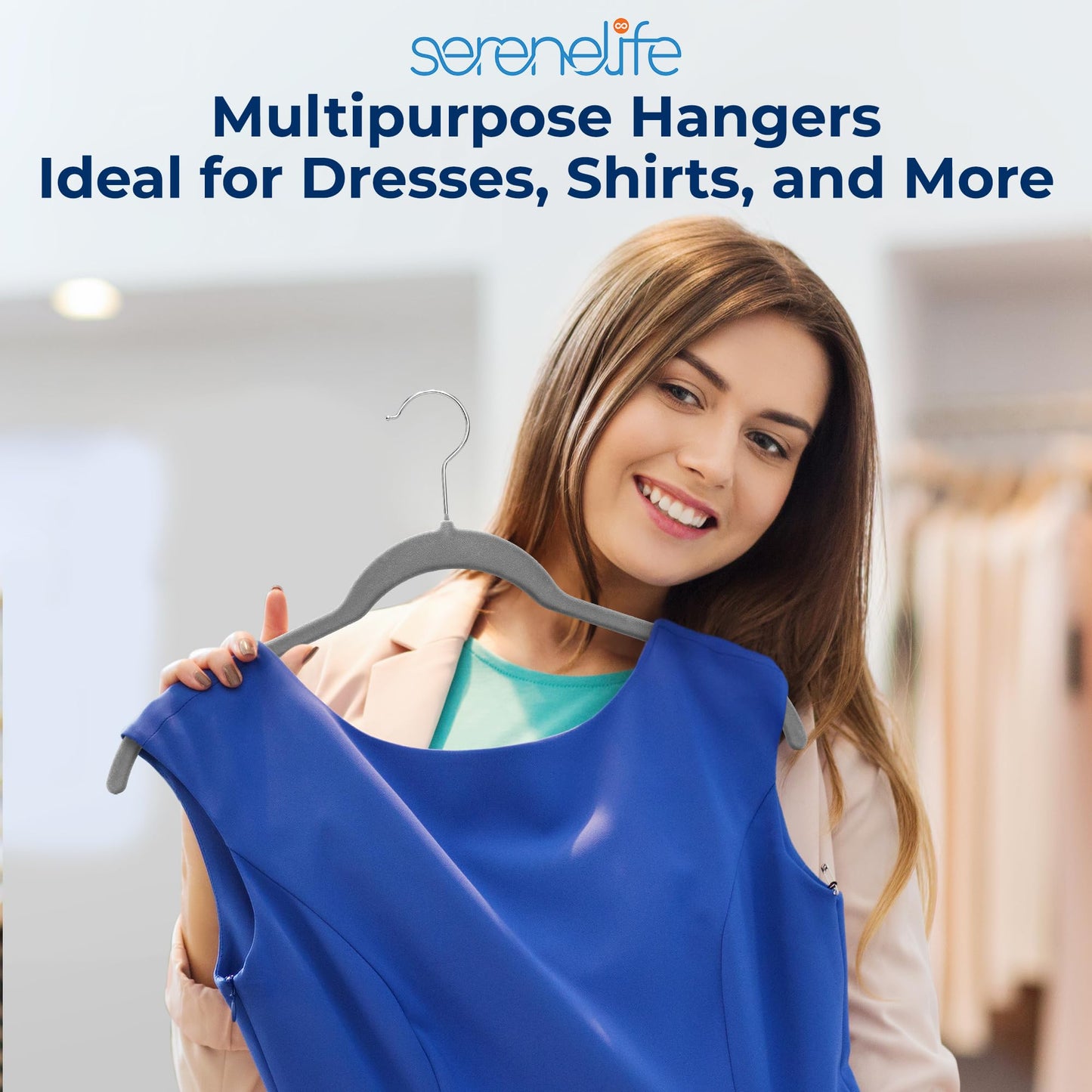 SereneLife 30-Piece Shirt Hangers, Premium Non-Slip Velvet Hangers Pack with 360° Swivel Hooks, Slim Space-Saving Design for Tops, Jackets, Blouses, & Strappy Dresses, Supports 8 lbs (Grey)
