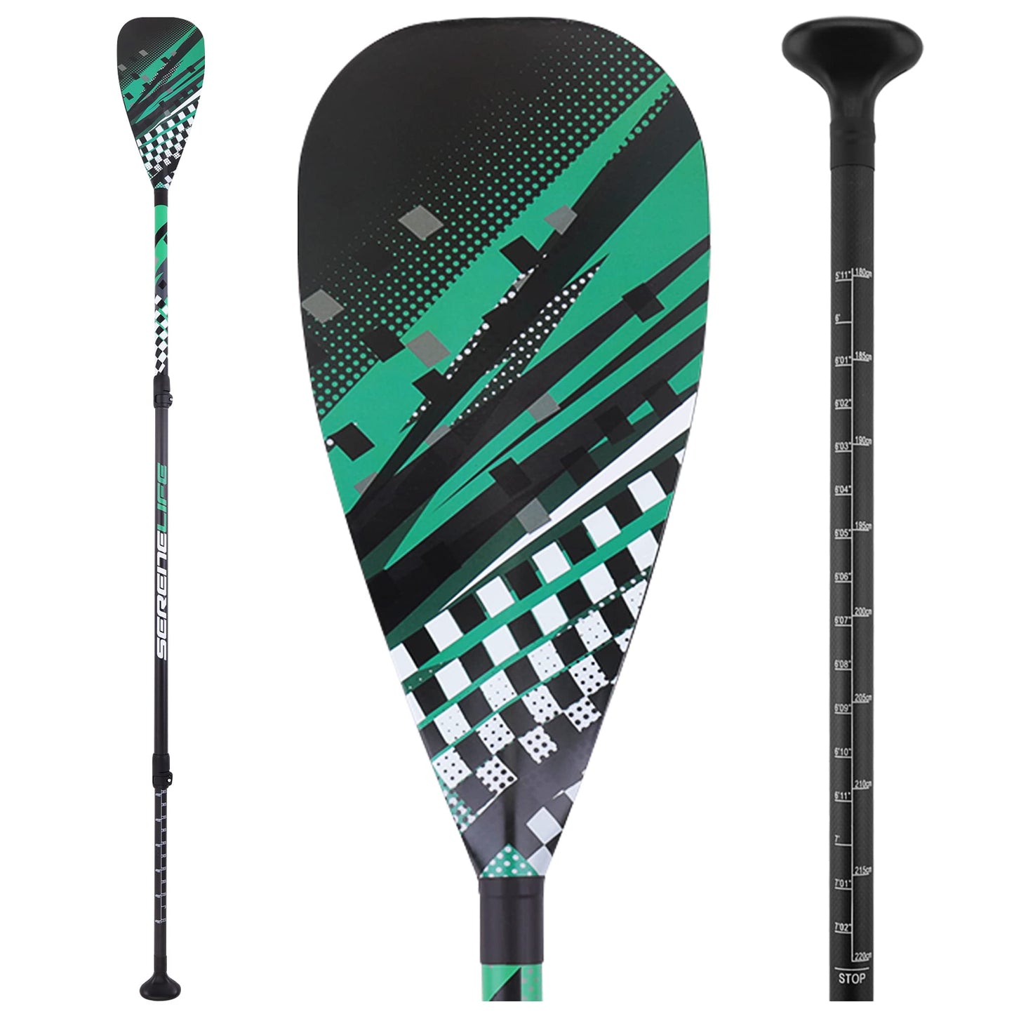 SereneLife Adjustable SUP Paddle - Adjustable 3-Piece Mix Carbonfiber Paddle, Lightweight & Comfortable to Use, Includes Carrying Bag w/ Zip and Handle, Comfortable Grip & Powerful Stroke