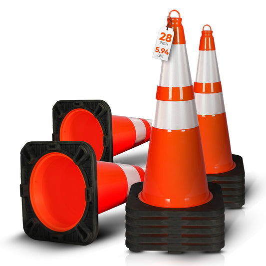 Pyle 28" PVC Traffic Cones, 12-Pack Safety Cones for Parking, Construction, Roadwork, & Sports Training, High-Visibility Orange, Durable, Stackable Design, Heavy-Duty Base for Stability in All Weather