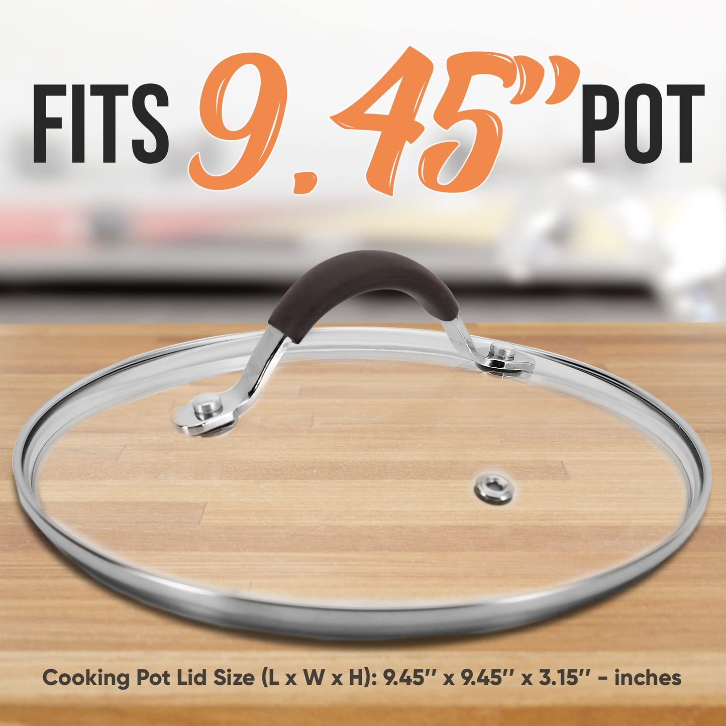 NutriChefKitchen Dutch Oven Pot Lid - See-Through Tempered Glass Lids, Stainless Steel Rim, Dishwasher Safe (Works with Models: NCCW14SBR & NCCW20SBR), Brown - NCCW14SBRDLID