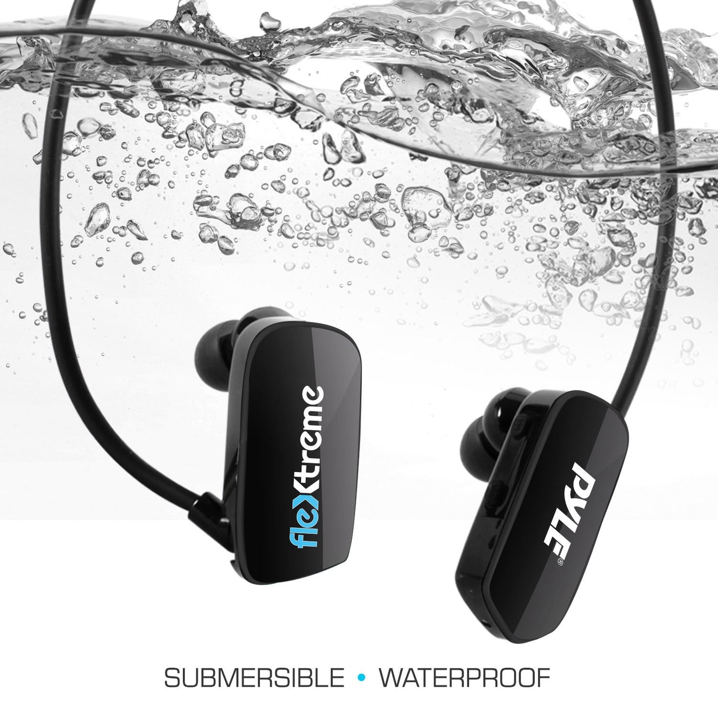 Pyle MP3 Player Bluetooth Headphone - Waterproof Swim IPX8 Flexible Wrap-Around Style Headphones Built-in Rechargeable Battery Bluetooth w/ 8GB Flash Memory & Replacement Earbuds - PSWP28BK Black