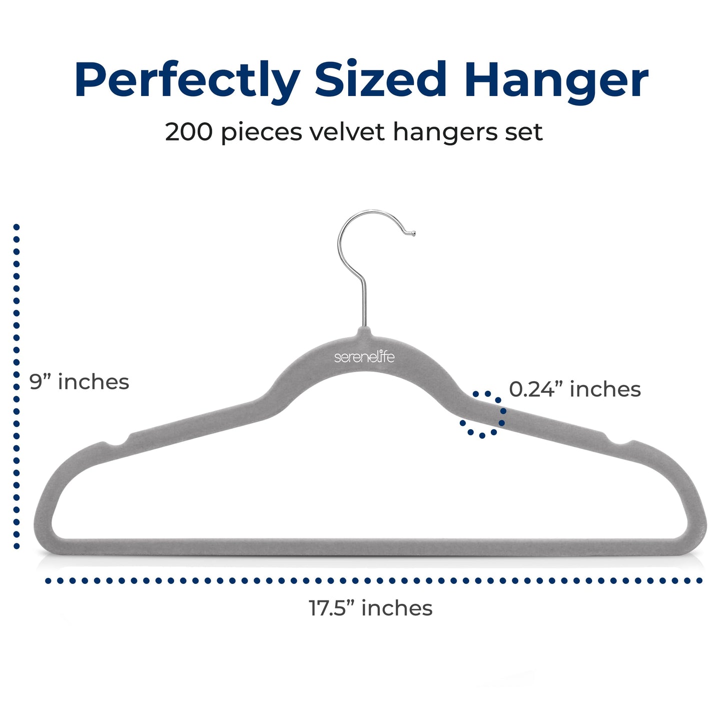 SereneLife 200-Pack Velvet Hangers – Space-Saving Non-Slip Gray Clothes Hangers with 360° Swivel Hooks, Heavy Duty Ultra-Thin Design for Coats, Shirts, Dresses & More – Durable & Lightweight