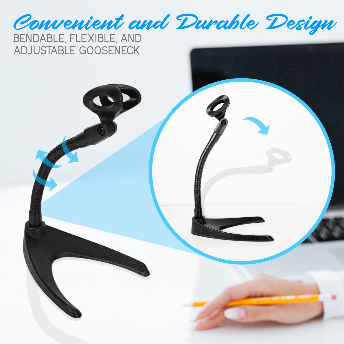 Pyle Universal Adjustable Desktop Microphone Stand - Tabletop Mic Holder Low Profile Mic Stand w/ Flexible 8.2'' Gooseneck Mount & U Shape Base - Table Tops, Desk, Podium, Counter Use PMKS8X2 (Pair)