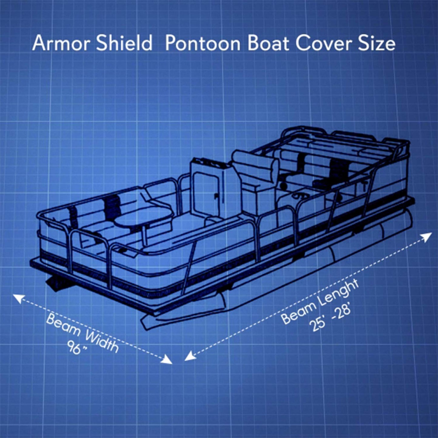 Pyle Universal Boat Adjustable Storage Cover - 25'-28'L to 96” Pontoon Boats Protection Custom Heavy Duty Waterproof Polyester Fabric, Snap Strap, Elastic Cord, Bag
