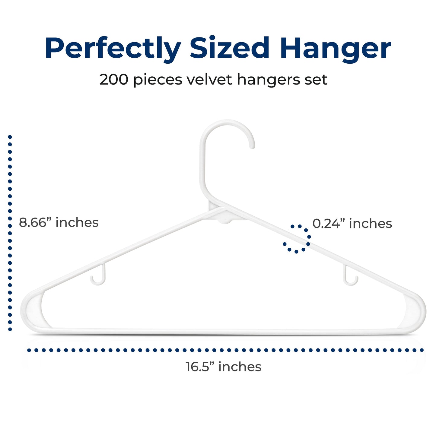 SereneLife White Plastic Hangers 200 Pcs, Durable Hanger Set with Slip Design, Tubular Hangers with 2 Integrated Strap Hooks, Mega Pack for Clothes