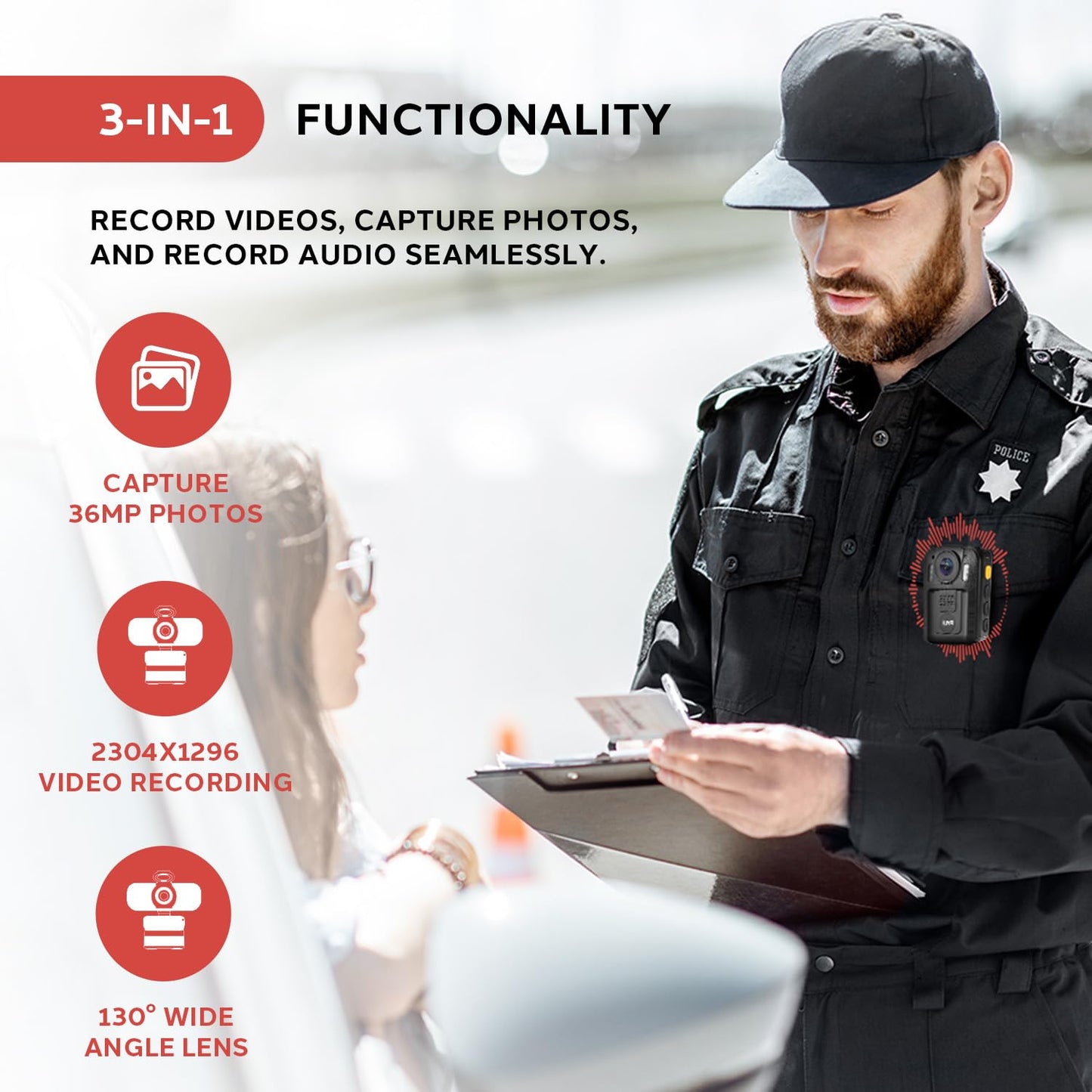Pyle Police Security Video Compact Camera - HD 2304x1296p Rechargeable Wireless Waterproof Wearable Law Enforcement Mini Surveillance Cam, Audio Video Recording, Night Vision, Motion Detector PPBCM6