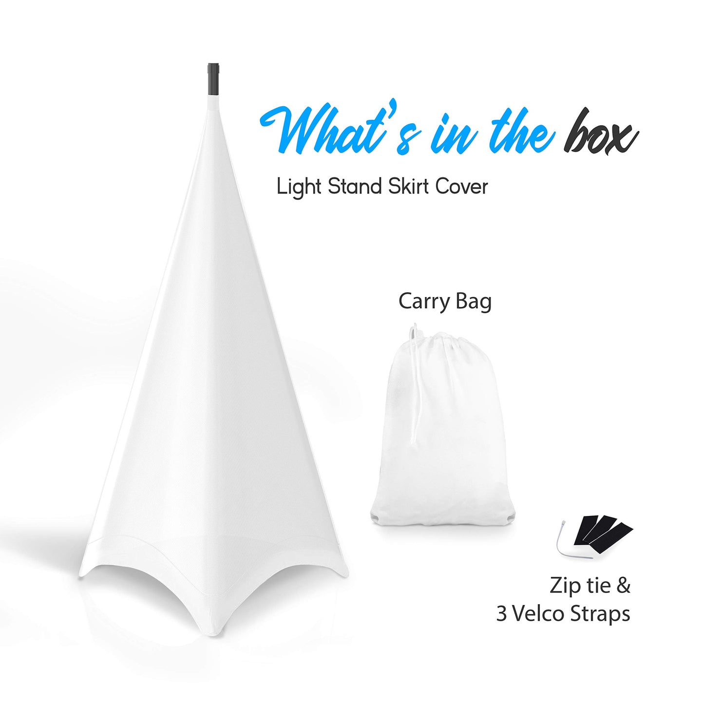 Pyle Universal Lighting Tripod Stand Scrim - Triple Sided DJ Speaker / Light Stand Skirt Cover w/Hook and Loop Straps, Bag, Made from Stretchable Lycra Spandex, for Up to 75” x 43” PSCRIM3W (White)
