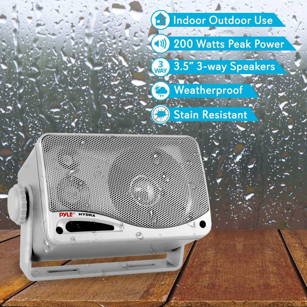 3-Way Weatherproof Outdoor Speaker Set - 3.5 Inch 200W Pair of Marine Grade Mount Speakers - in a Heavy Duty ABS Enclosure Grill - Home, Boat, Poolside, Patio, Indoor Outdoor Use - Pyle PLMR24 (White)