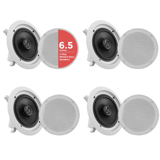Pyle 6.5” 4 Bluetooth Flush Mount In-wall In-ceiling 2-Way Speaker System Quick Connections Changeable Round/Square Grill Polypropylene Cone & Tweeter Stereo Sound 4 Ch Amplifier 200 Watt - PDICBT266
